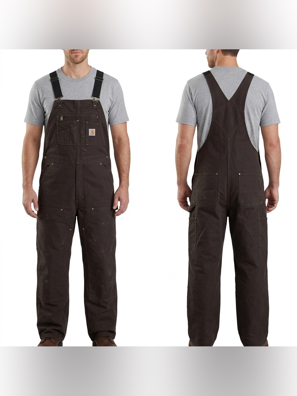 Carhartt Loose Fit Washed Duck Insulated Bib Overalls XL Tall Dark Brown